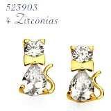 brincos rommanel gatinho zircônias fol:a ouro 18 cod:523903